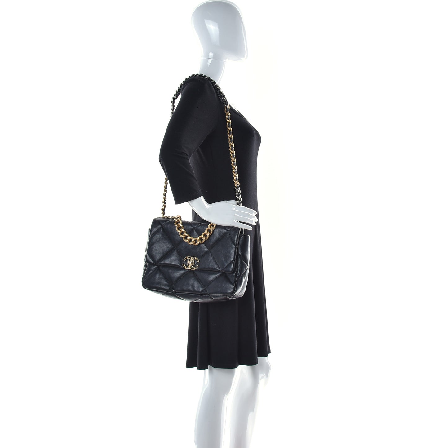Lambskin Quilted Large Chanel 19 Flap Black