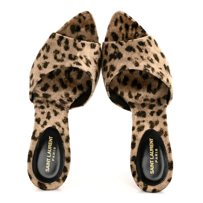 Saint Laurent Velvet Leopard Print Gippy 105 Sandals 38.5 Manto Naturale 2 of 10