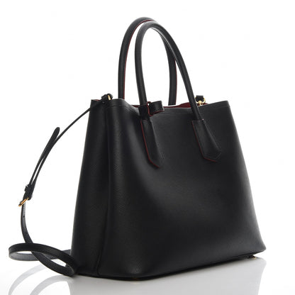 Prada Saffiano Cuir Medium Double Bag Black Fuoco 4 of 9