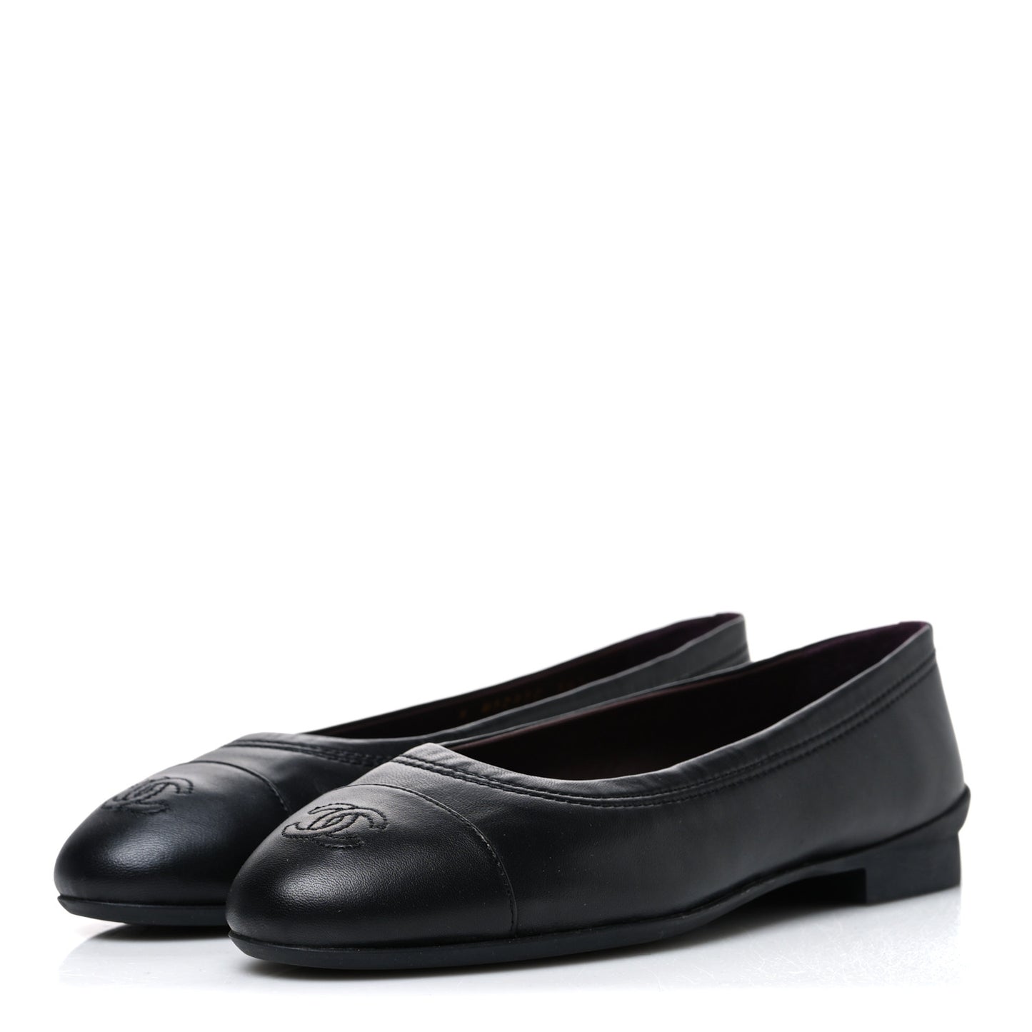 Lambskin Cap Toe CC Uniform Ballerina Flats 36.5 Black