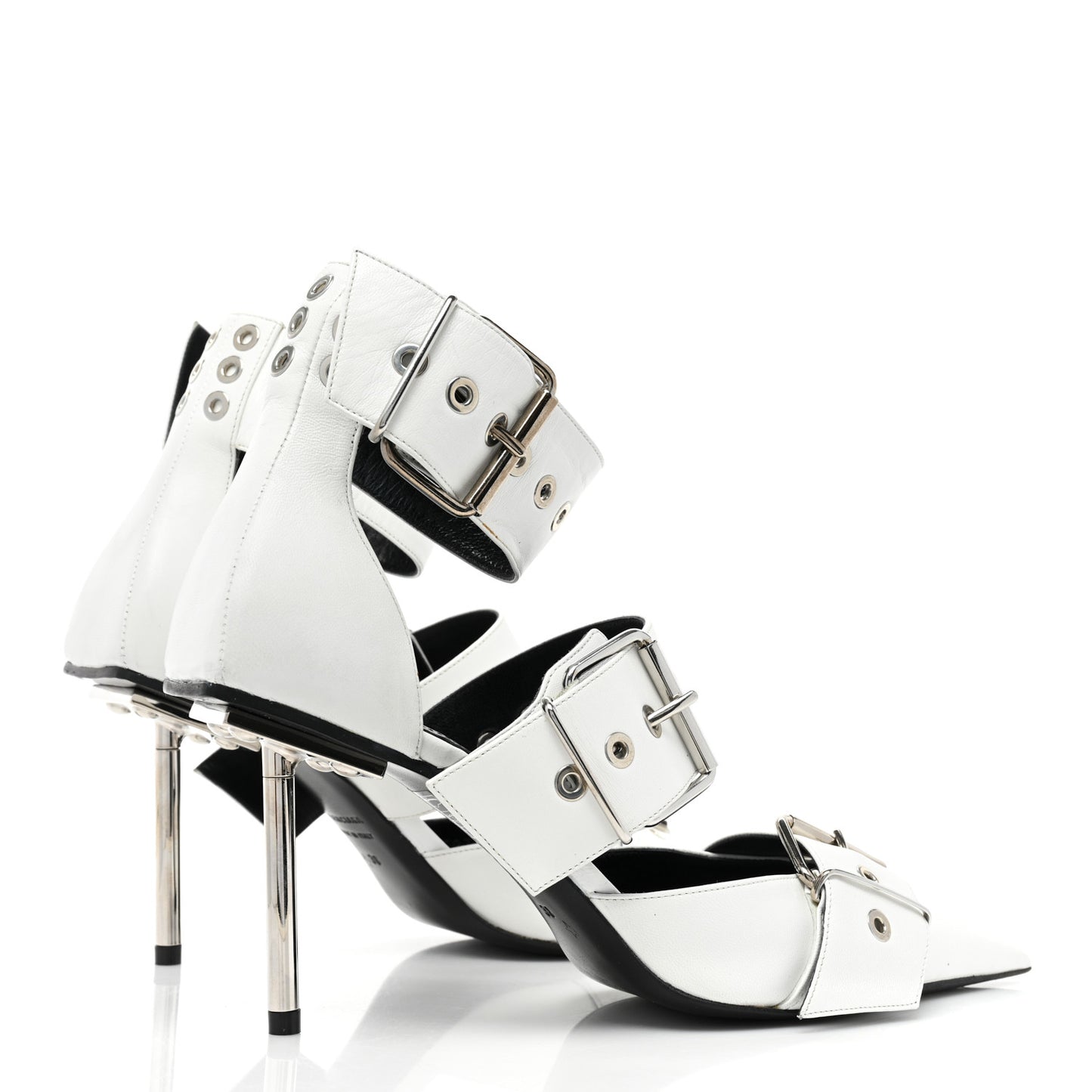Shiny Kidskin Point Toe Buckle Pumps 38 White