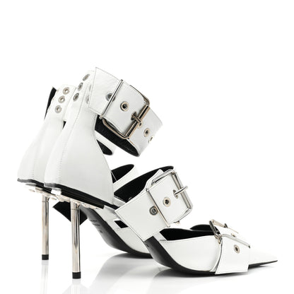 Balenciaga Shiny Kidskin Point Toe Buckle Pumps 38 White 5 of 13