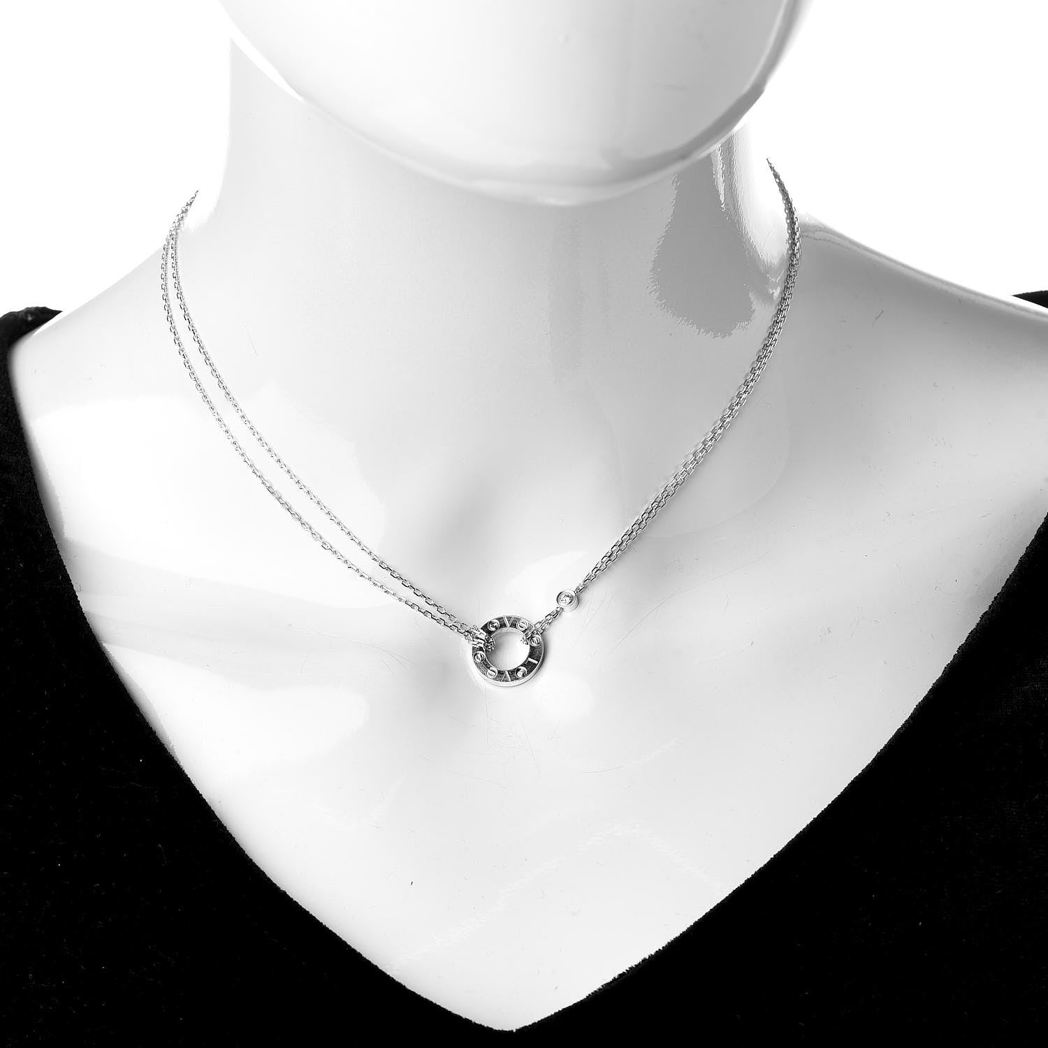 Cartier 18K White Gold 2 Diamond LOVE Necklace 2 of 4