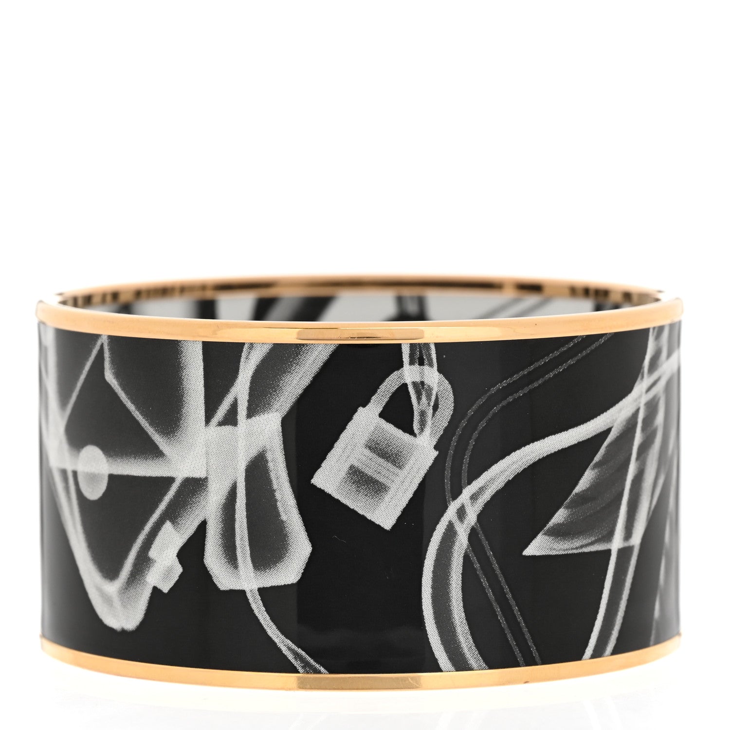 Hermes Enamel Printed Please, Check In Extra Wide Bracelet 65 Black White 3 of 5