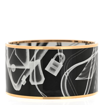 Hermes Enamel Printed Please, Check In Extra Wide Bracelet 65 Black White 3 of 5
