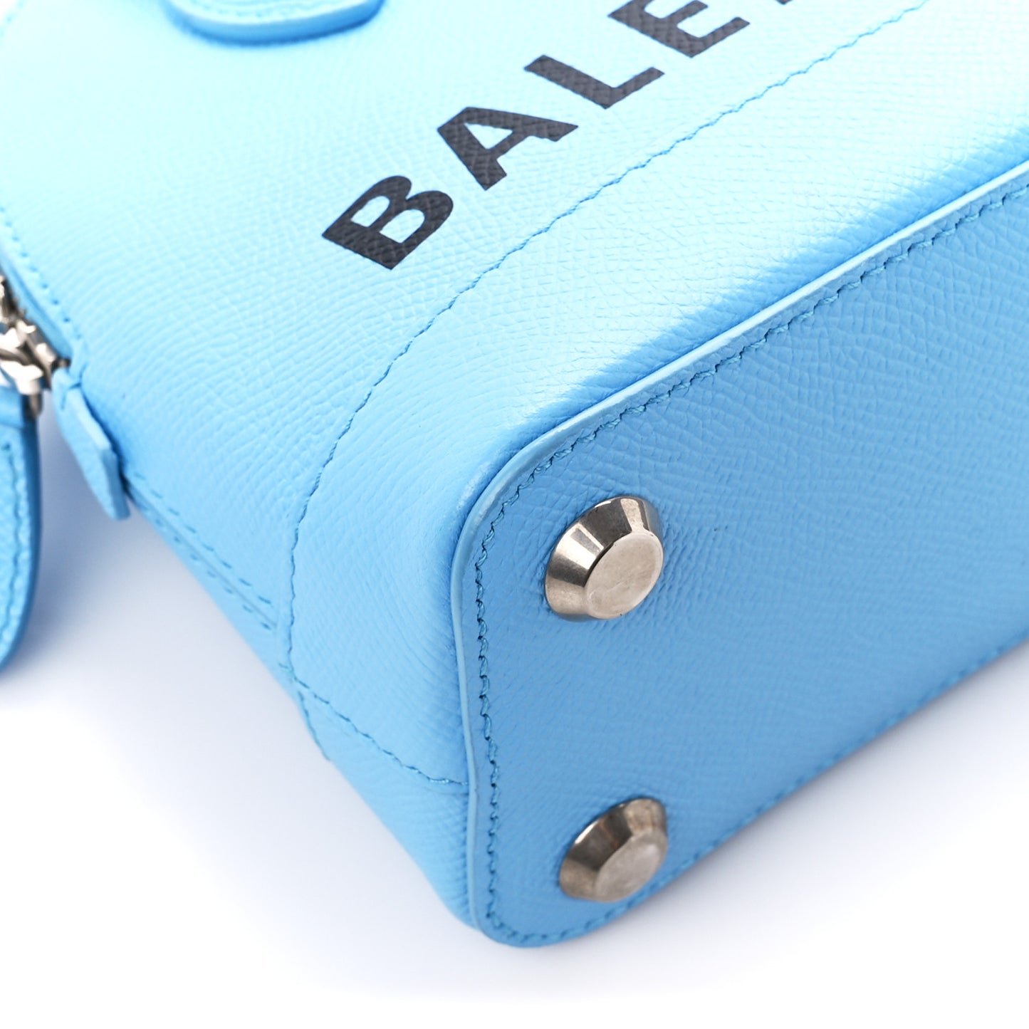 Signature Grained Calfskin Logo XXS Ville Top Handle Bag Baby Blue Black