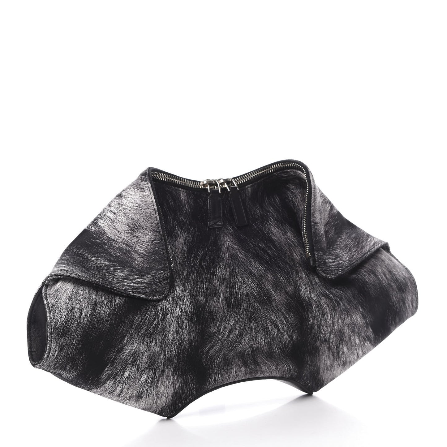Silk Fur Print De Manta Clutch Black Grey