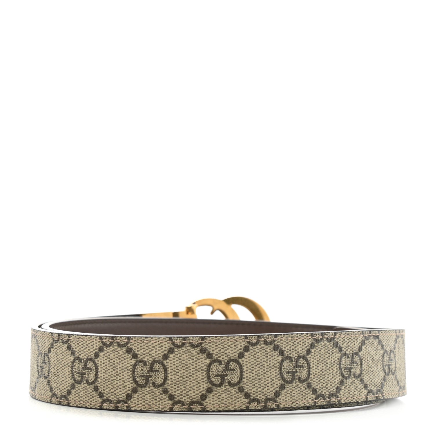 Gucci GG Supreme Monogram Plutone Calfskin Double G Reversible 30mm Belt 85 34 Beige Ebony New Acero 2 of 5