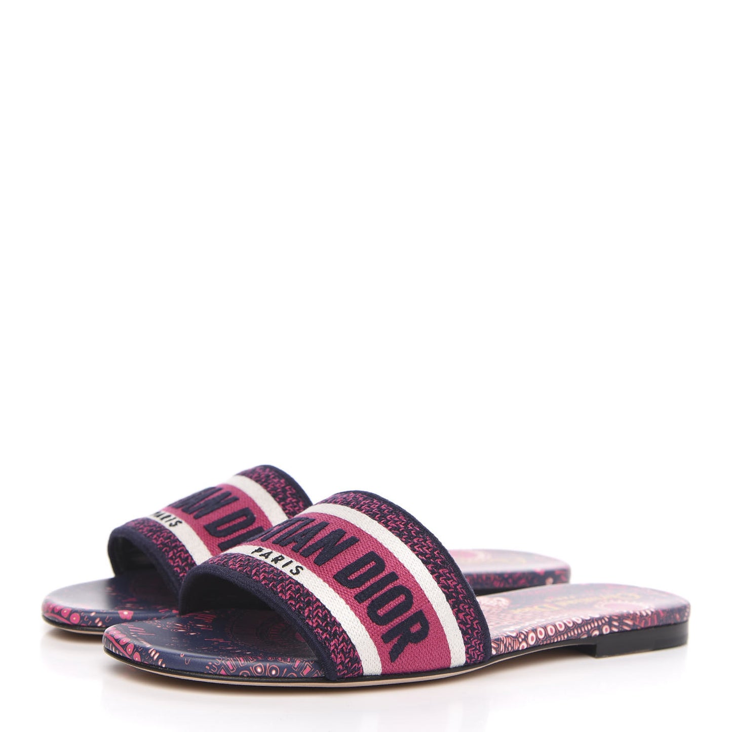 Canvas Embroidered Animals Dway Mules Slide Sandals 36 Deep Blue Fuchsia
