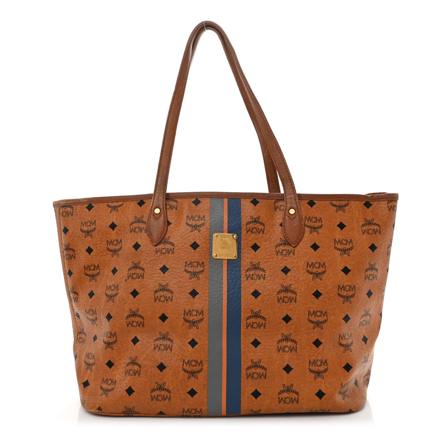 Visetos Dog Bone Striped Shopper Tote Cognac