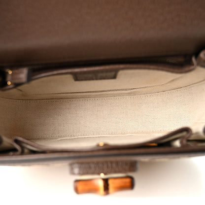 Gucci Monogram Jumbo GG Textured Dollar Calfskin Web Small Bamboo 1947 Top Handle Bag Camel Ebony New Acero 6 of 12