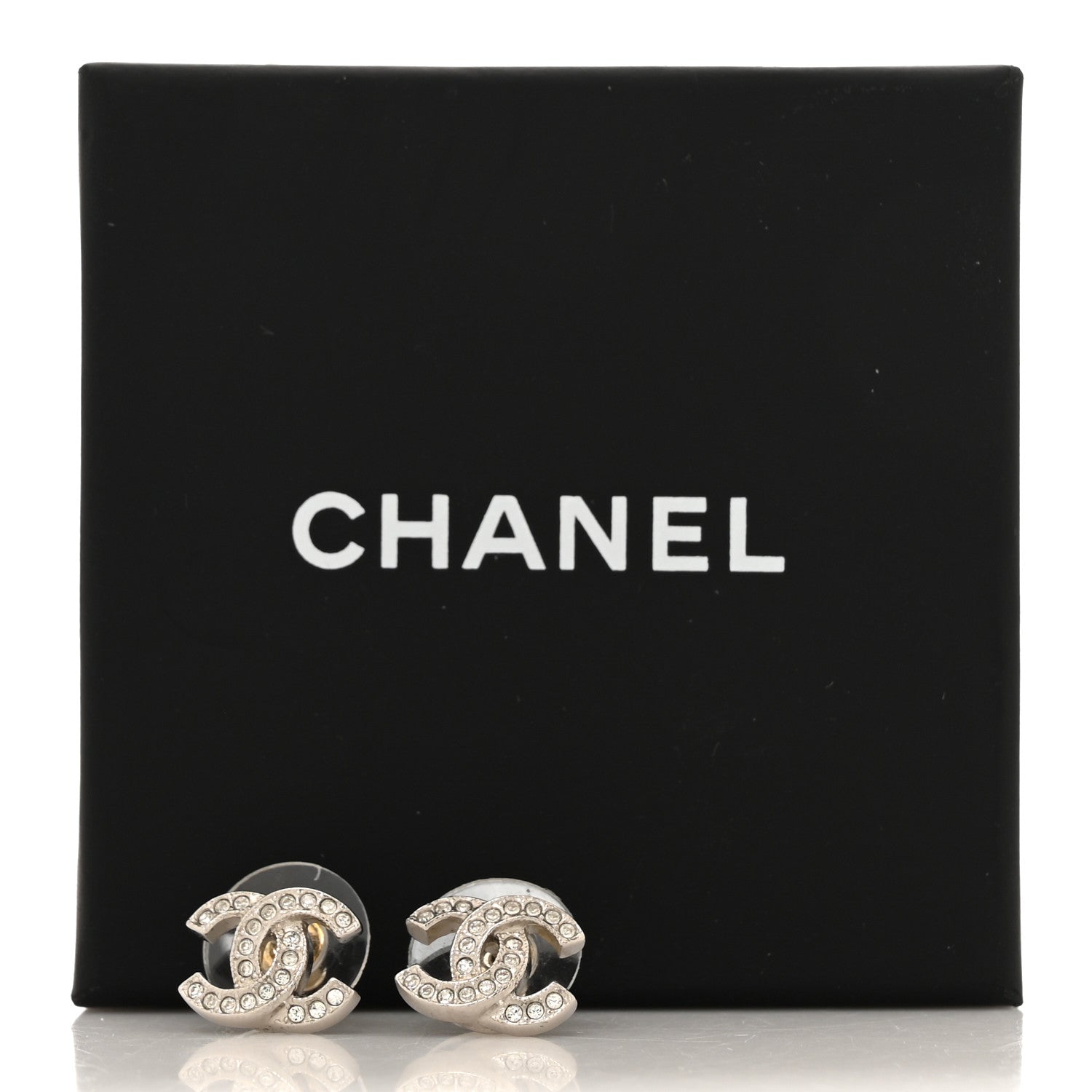 Chanel Crystal Mini Timeless CC Earrings Silver 5 of 5