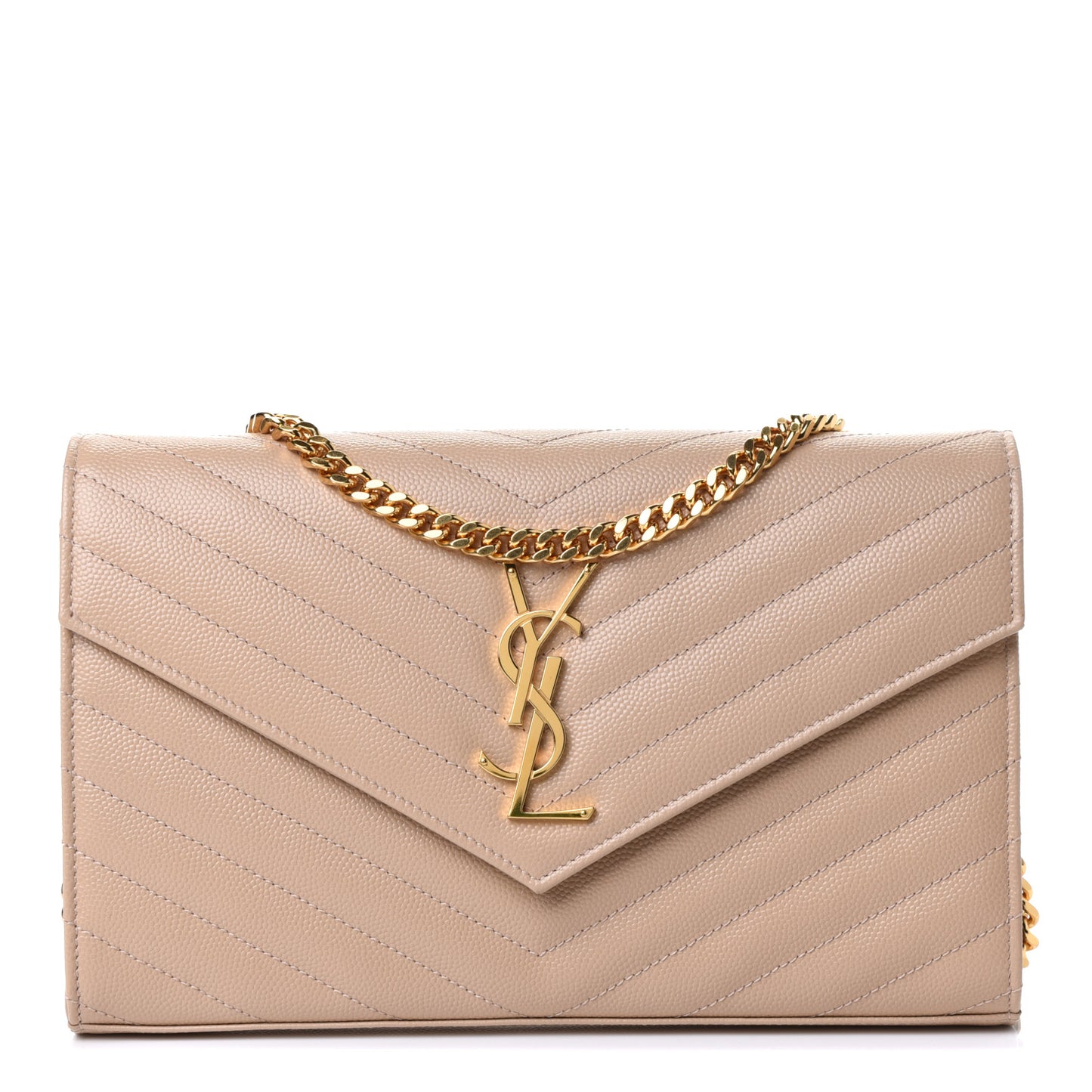 Grain De Poudre Matelasse Chevron Monogram Chain Wallet Nude Powder