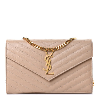 Saint Laurent Grain De Poudre Matelasse Chevron Monogram Chain Wallet Nude Powder 1 of 4