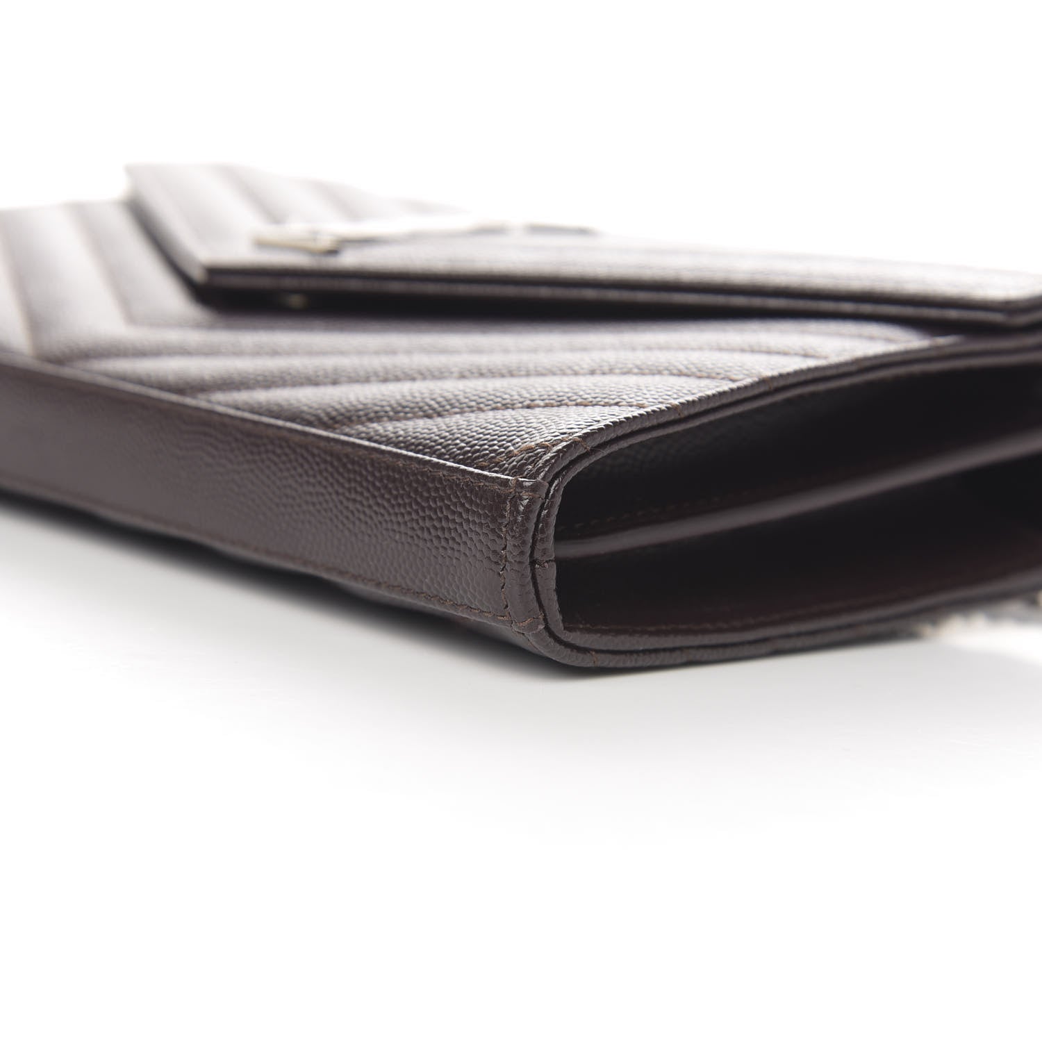 Saint Laurent Grain De Poudre Matelasse Chevron Monogram Chain Wallet Dark Brown 8 of 10