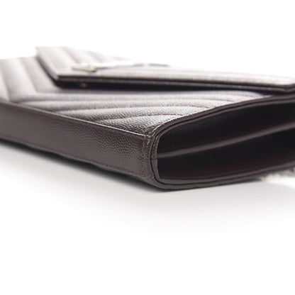 Saint Laurent Grain De Poudre Matelasse Chevron Monogram Chain Wallet Dark Brown 8 of 10