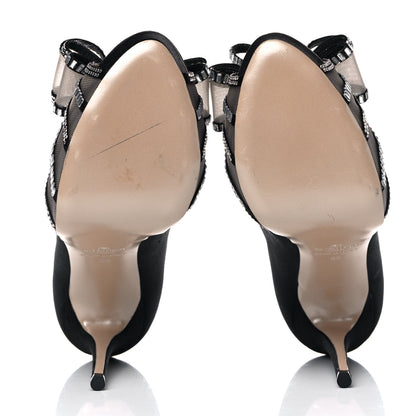 Valentino Garavani Satin Crystal Versailles Bow Peep Toe Platform High Heel Pumps 38 Black 5 of 15