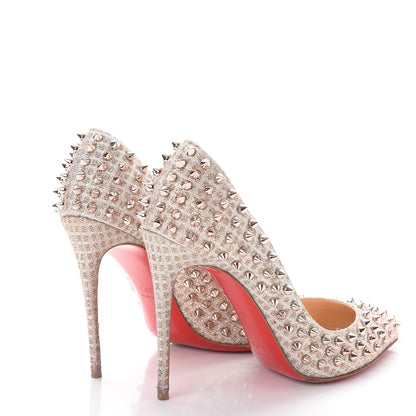 Christian Louboutin Pigalle Follies 100 Spiked Textured Lame 38.5 Rose Gold 4 of 11