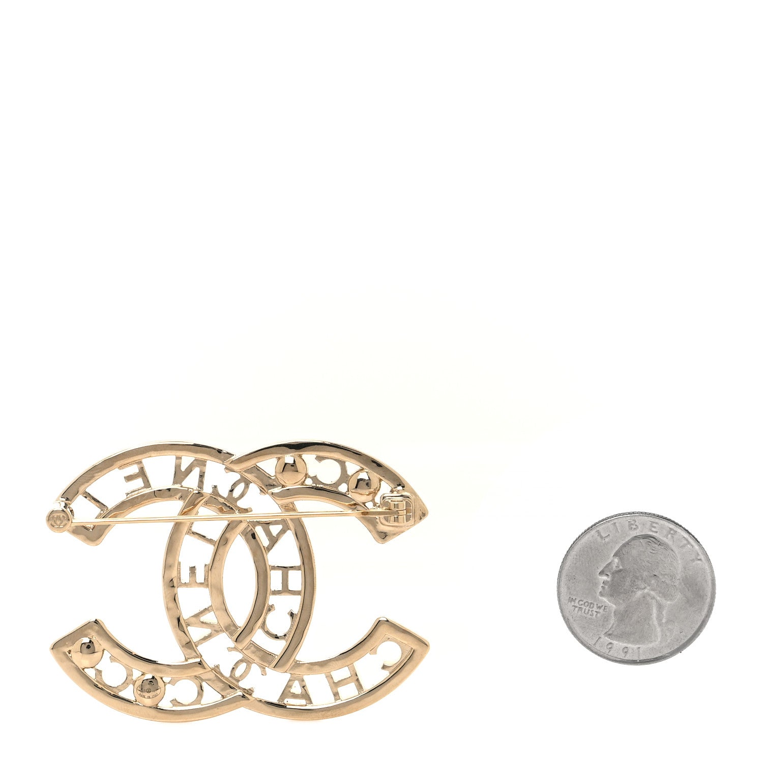 Chanel Crystal Pearl Coco CC Logo Brooch Gold 2 of 3