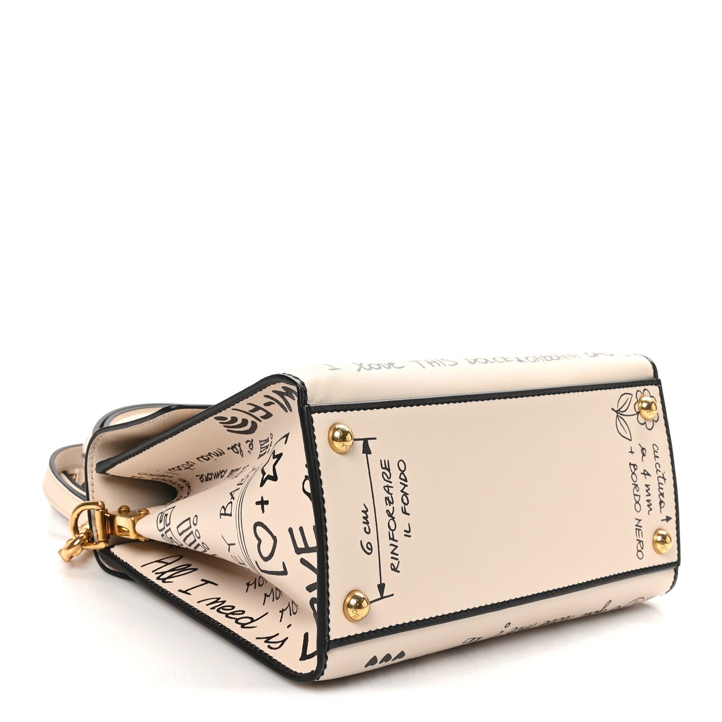 Calfskin Graffiti Printed Welcome Satchel White Black