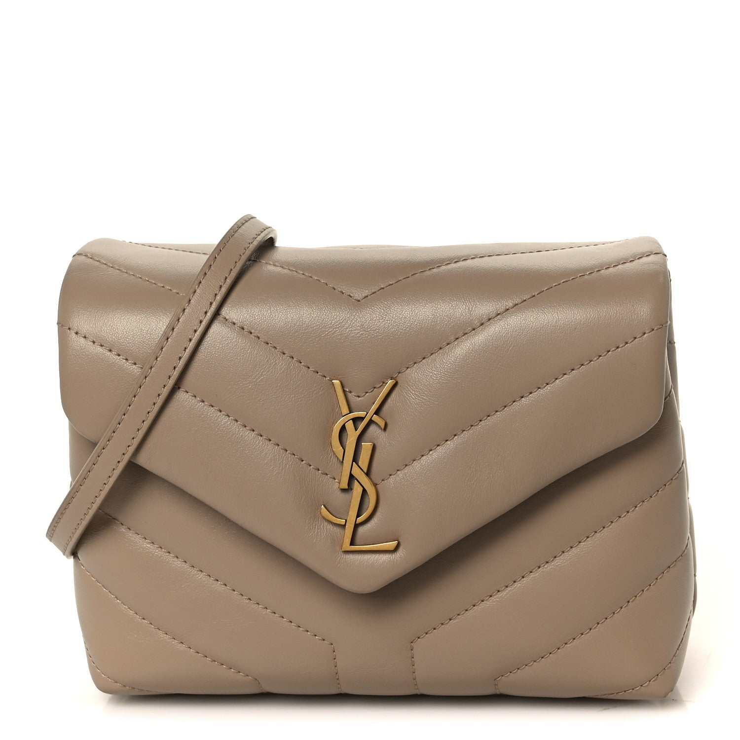 Saint Laurent Calfskin Y Quilted Monogram Toy Loulou Crossbody Bag Dark Beige 1 of 11