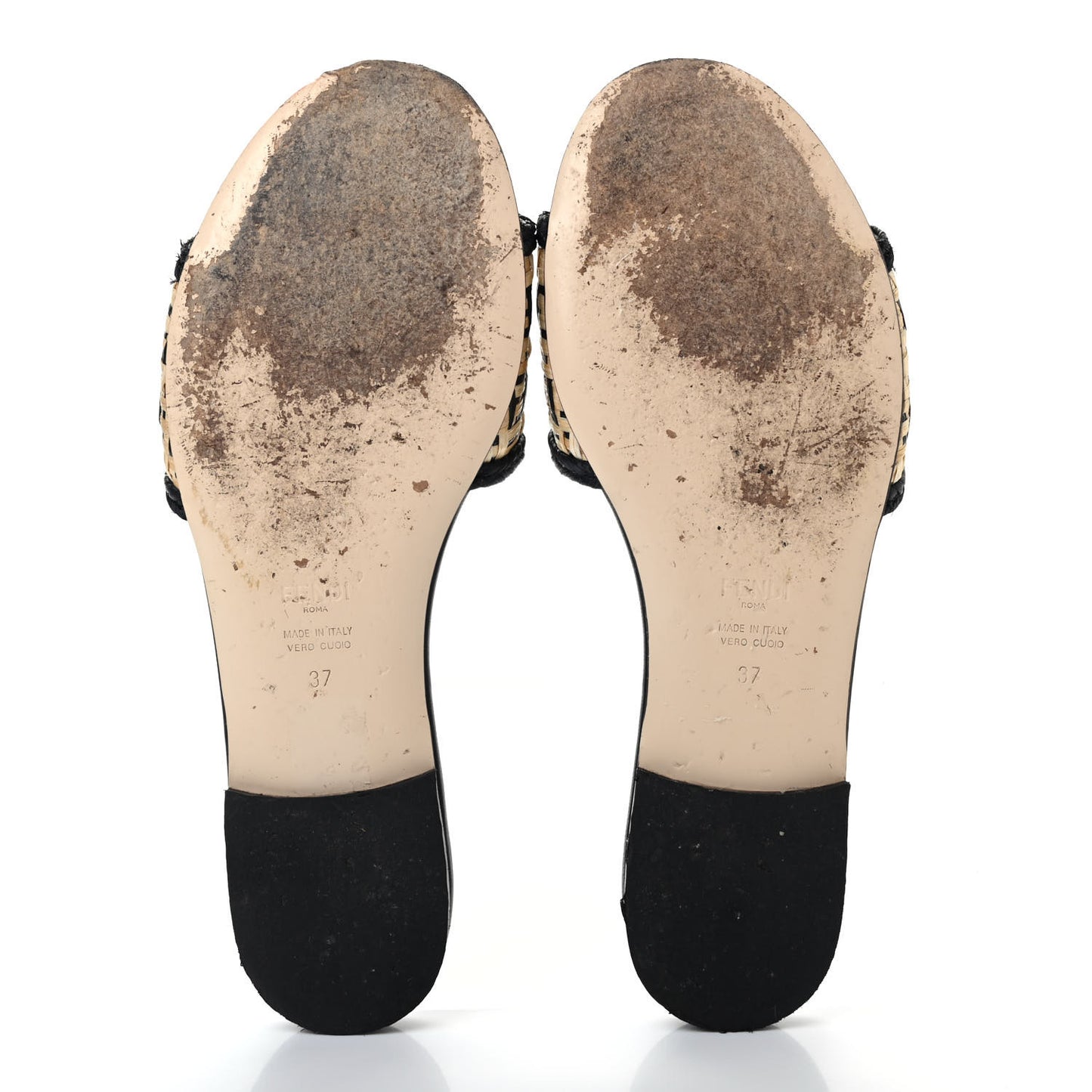 Raffia FF Flat Slide Sandals 37 Natural Black