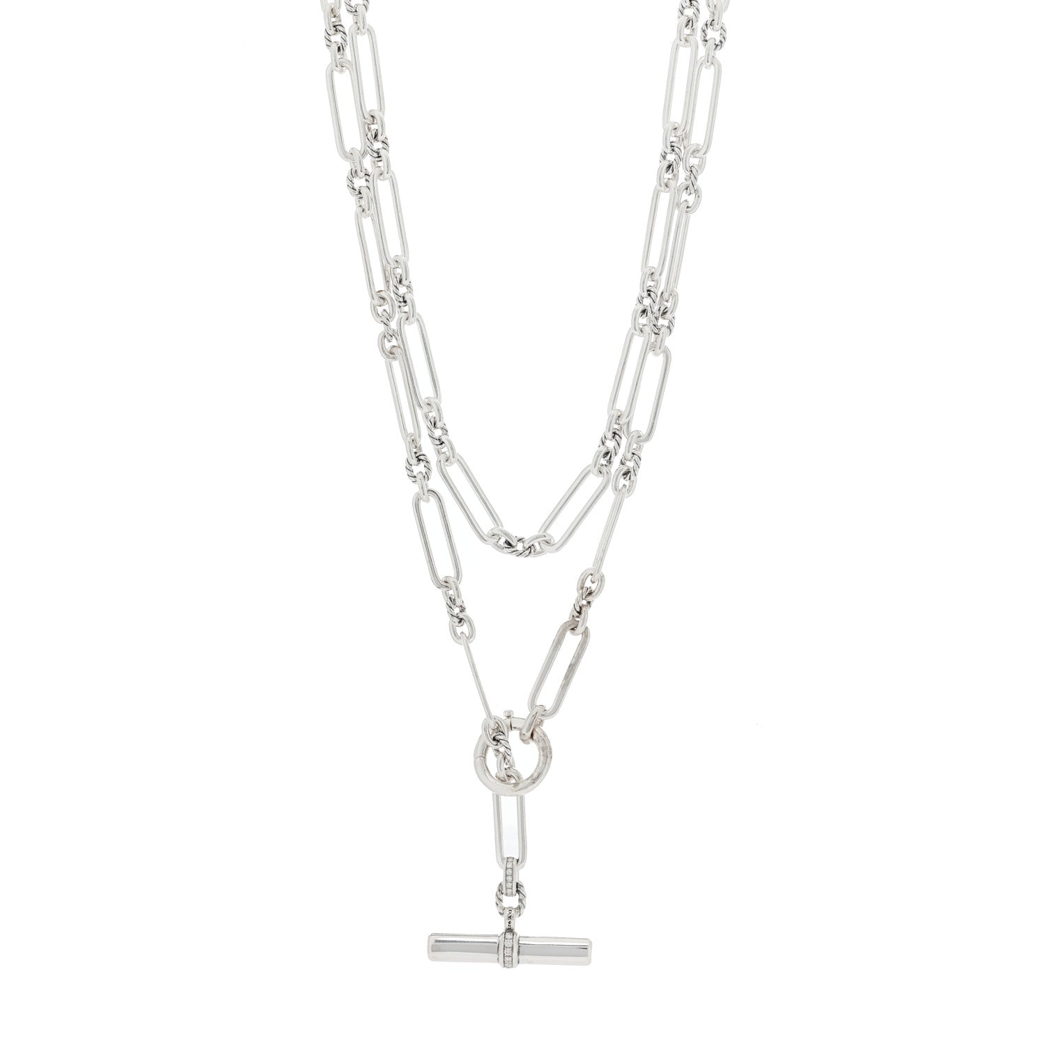 David Yurman Sterling Silver Diamond Lexington Y Chain Necklace 1 of 3