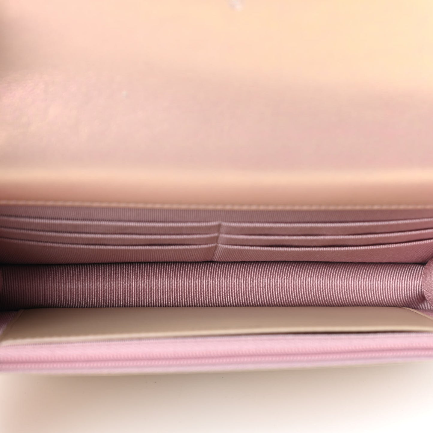Iridescent Calfskin Quilted Wallet On Chain WOC Pink