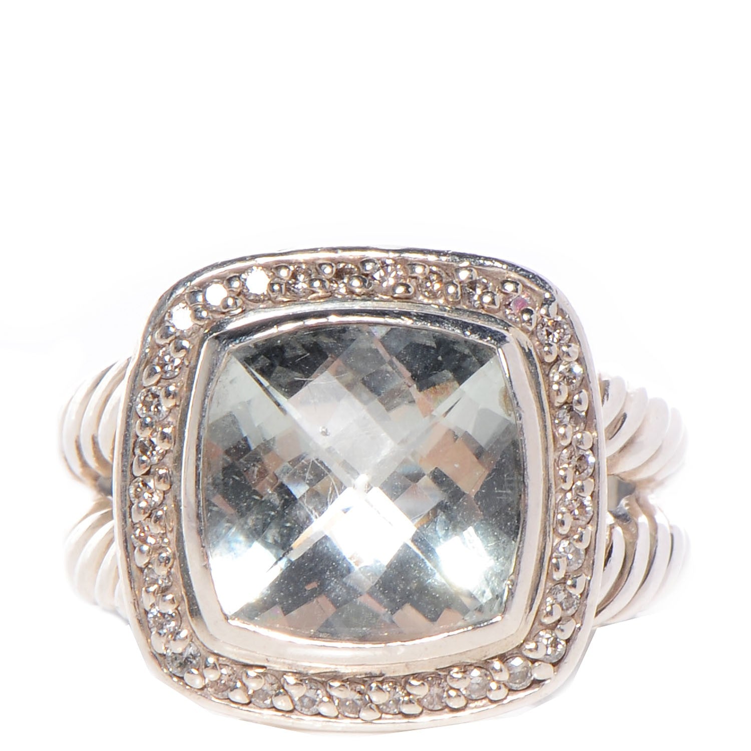David Yurman Sterling Silver Diamond Prasiolite 11mm Albion Ring 61 9.5 1 of 5
