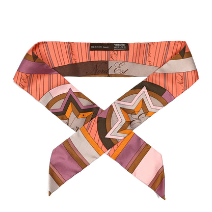 Hermes Silk La Rose Des Vents Twilly Camel Saumon Violine 1 of 4