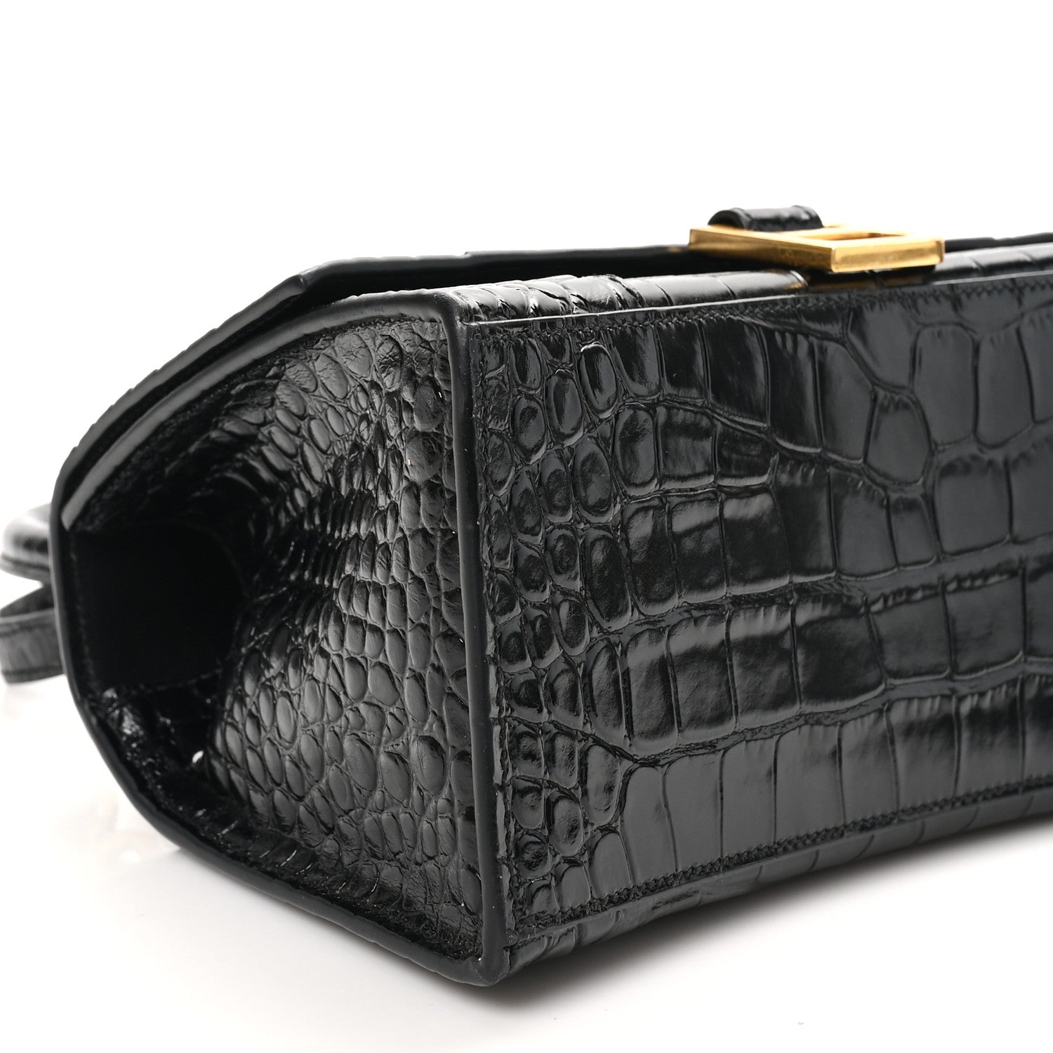 Balenciaga Shiny Calfskin Crocodile Embossed Small Hourglass Top Handle Bag Black 9 of 11