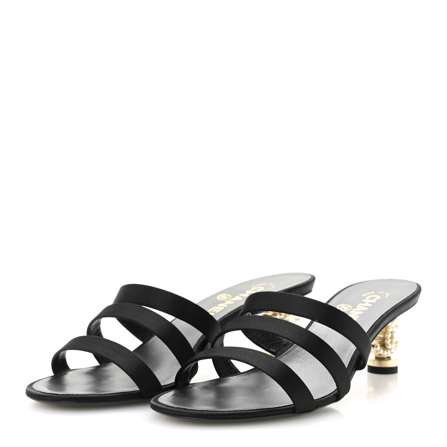Chanel Satin Pearl CC Mule Sandals 40 Black 4 of 9