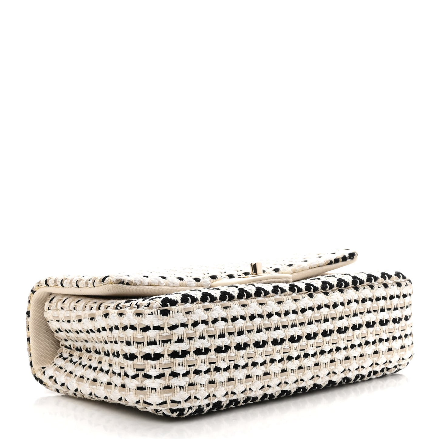 Cotton Raffia Lambskin Woven Medium Single Flap Beige Beige Black