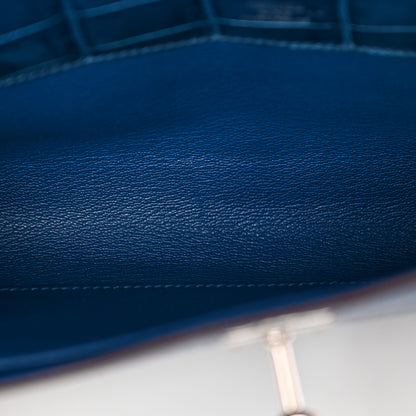 Hermes Shiny Niloticus Crocodile Kelly Cut Pochette Bleu De Malte 9 of 13