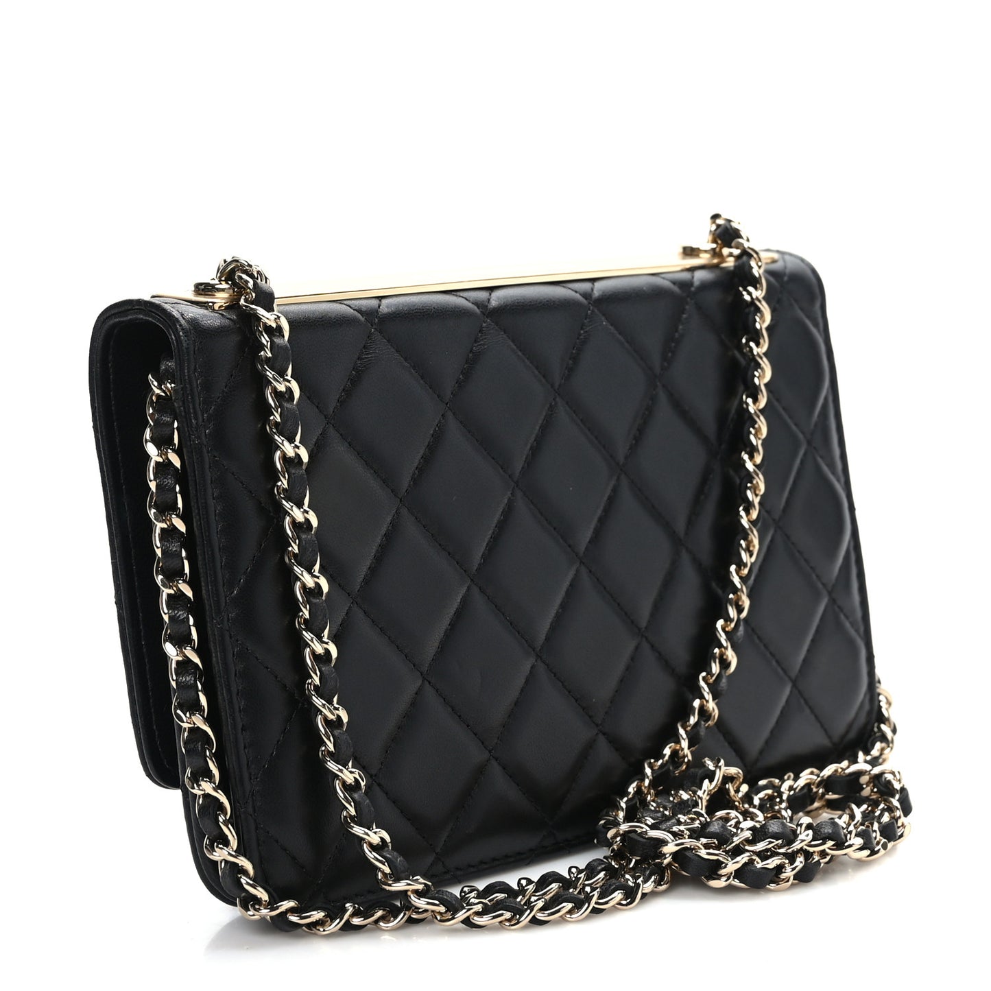 Lambskin Quilted Trendy CC Wallet On Chain WOC Black