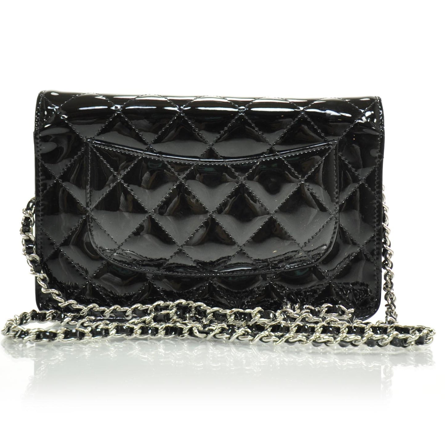 Patent Quilted Wallet On Chain WOC Black SHW