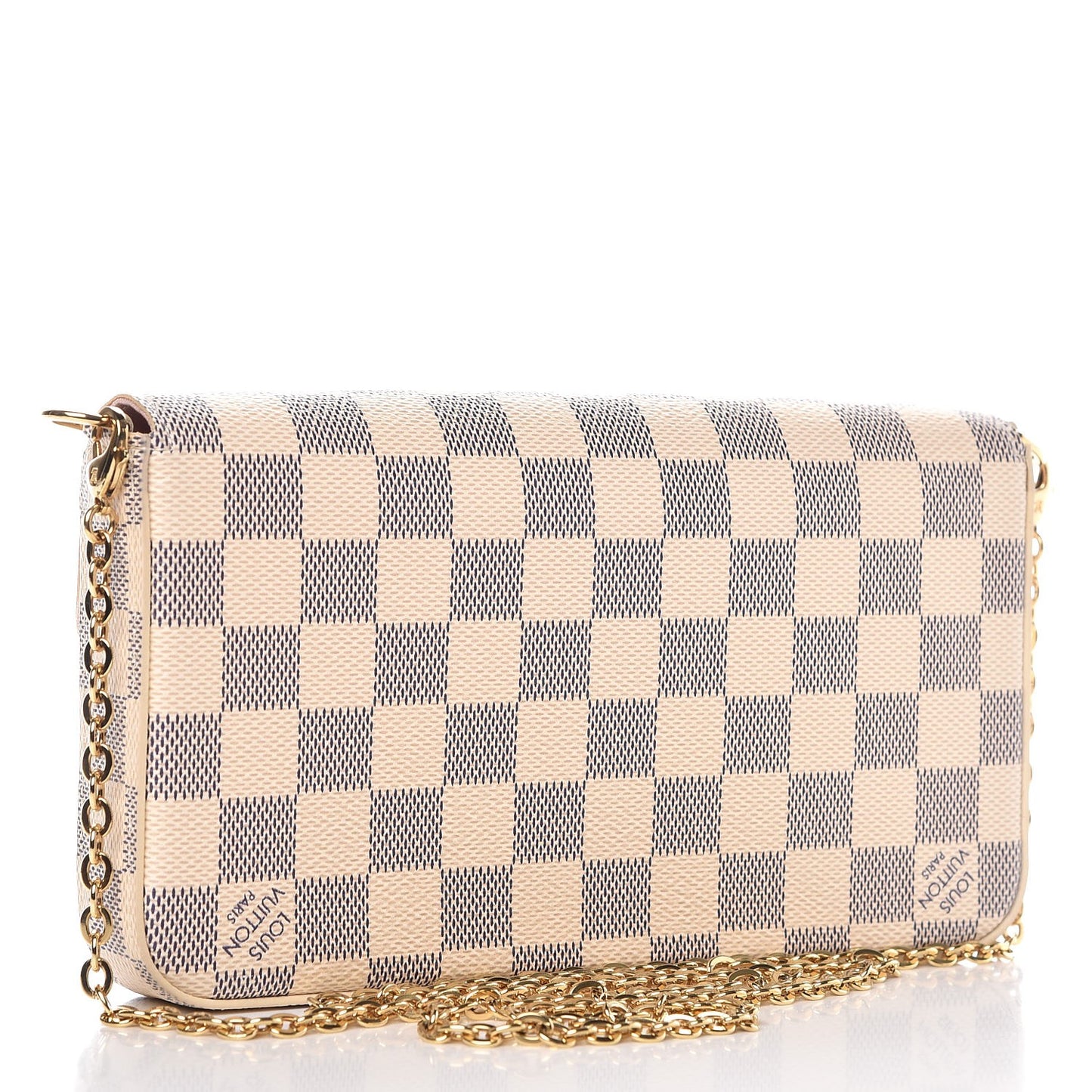 Damier Azur Pochette Felicie Chain Wallet Rose Ballerine