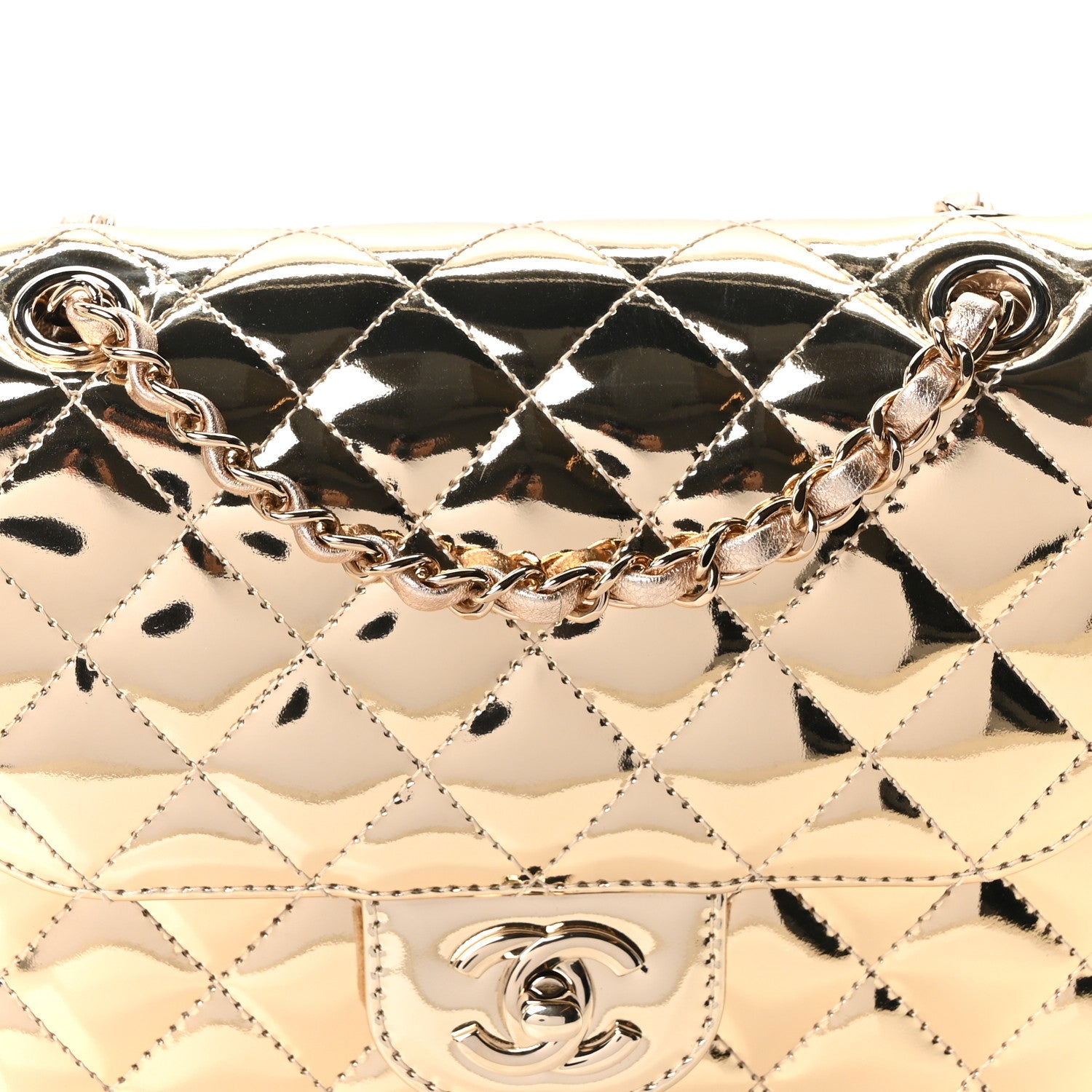 Chanel Mirror Calfskin Metallic Calfskin Quilted Hollywood Boulevard Flap With Star Coin Purse Gold 8 of 10