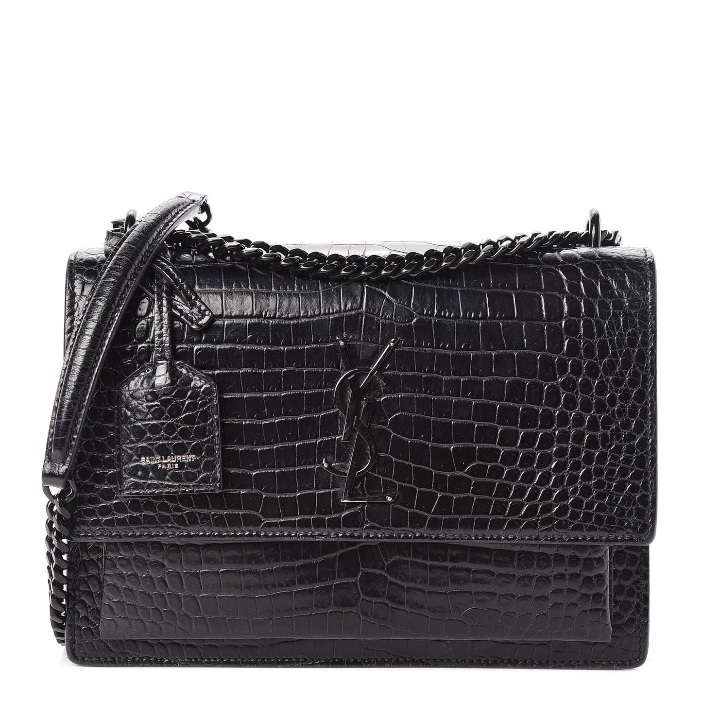 Calfskin Crocodile Embossed Medium Monochrome Monogram Sunset Black