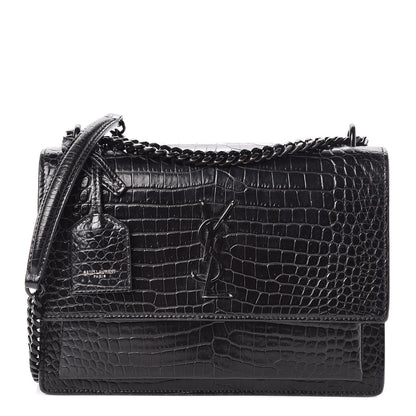 Saint Laurent Calfskin Crocodile Embossed Medium Monochrome Monogram Sunset Black 1 of 22