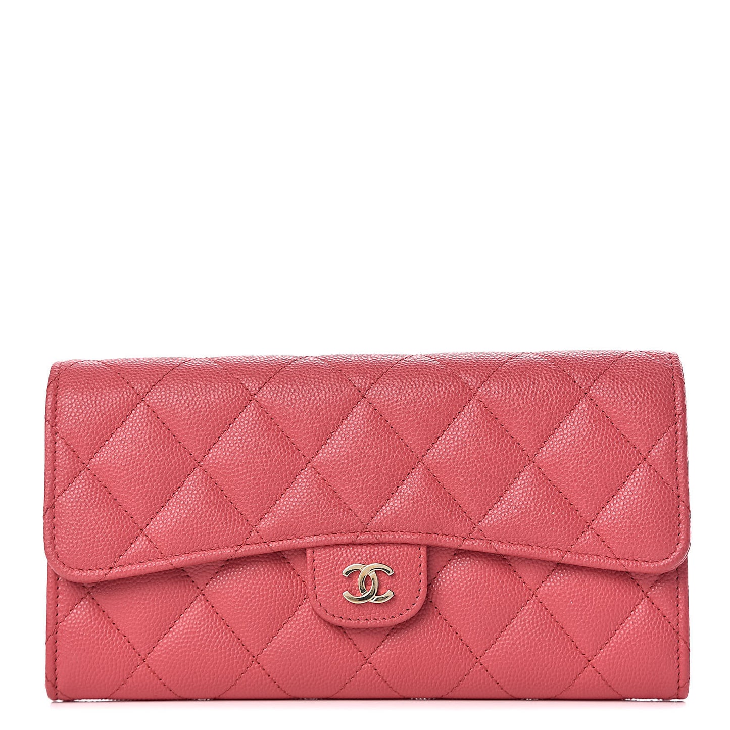 Caviar Quilted Large Gusset Flap Wallet Pink