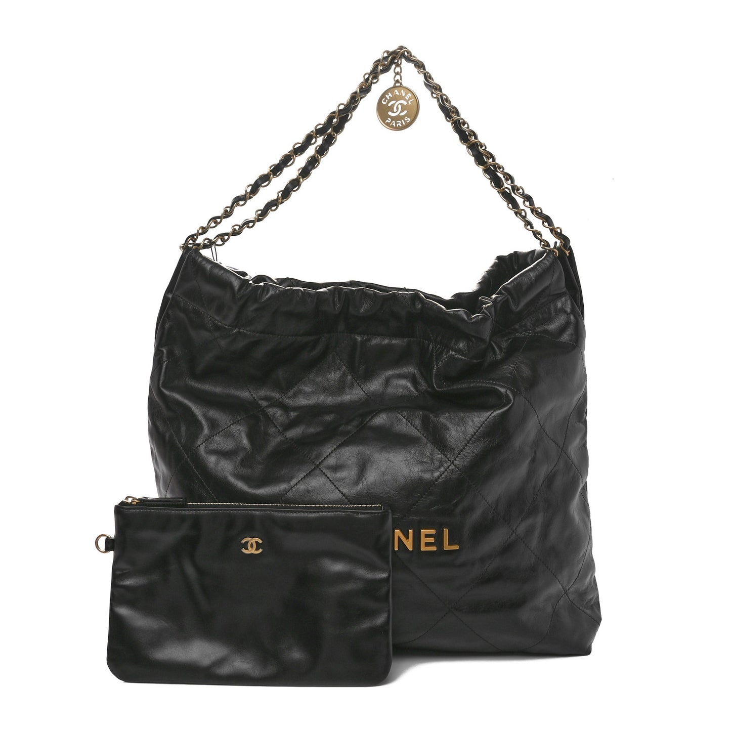 Shiny Calfskin Quilted Chanel 22 Black