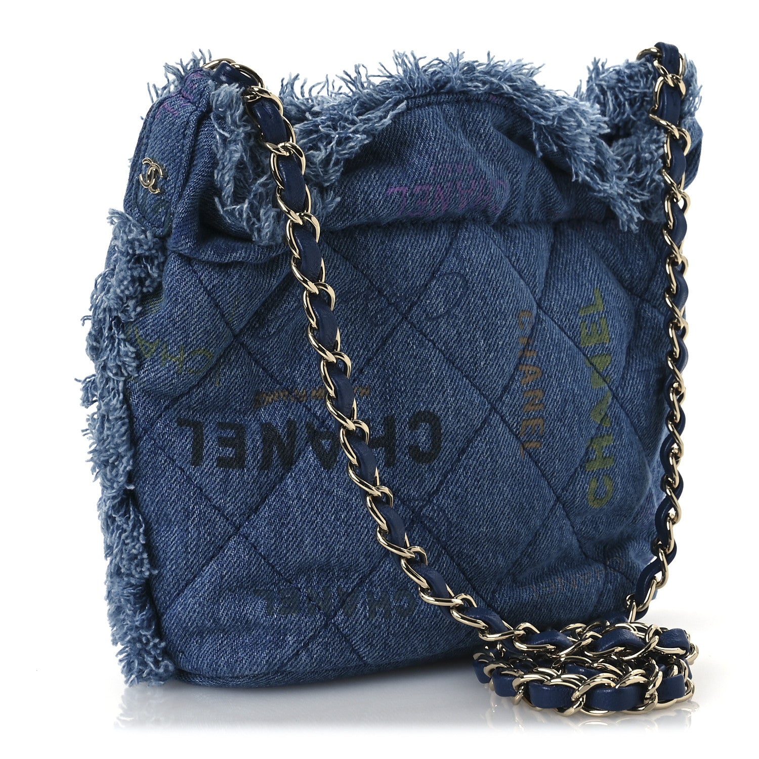 Chanel Denim Quilted Small Mood Bucket With Chain Blue Multicolor 3 of 10