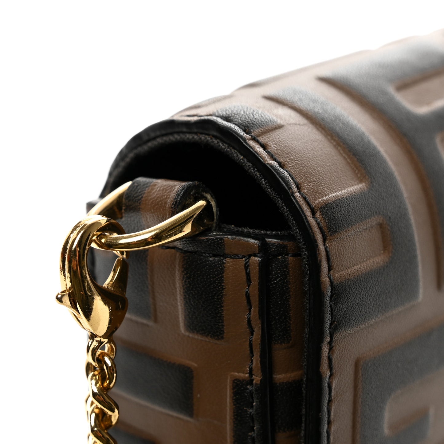 Vitello Soft F is Fendi Bi-Color FF 1974 Embossed Envelope Wallet On Chain with Pouches Maya Black