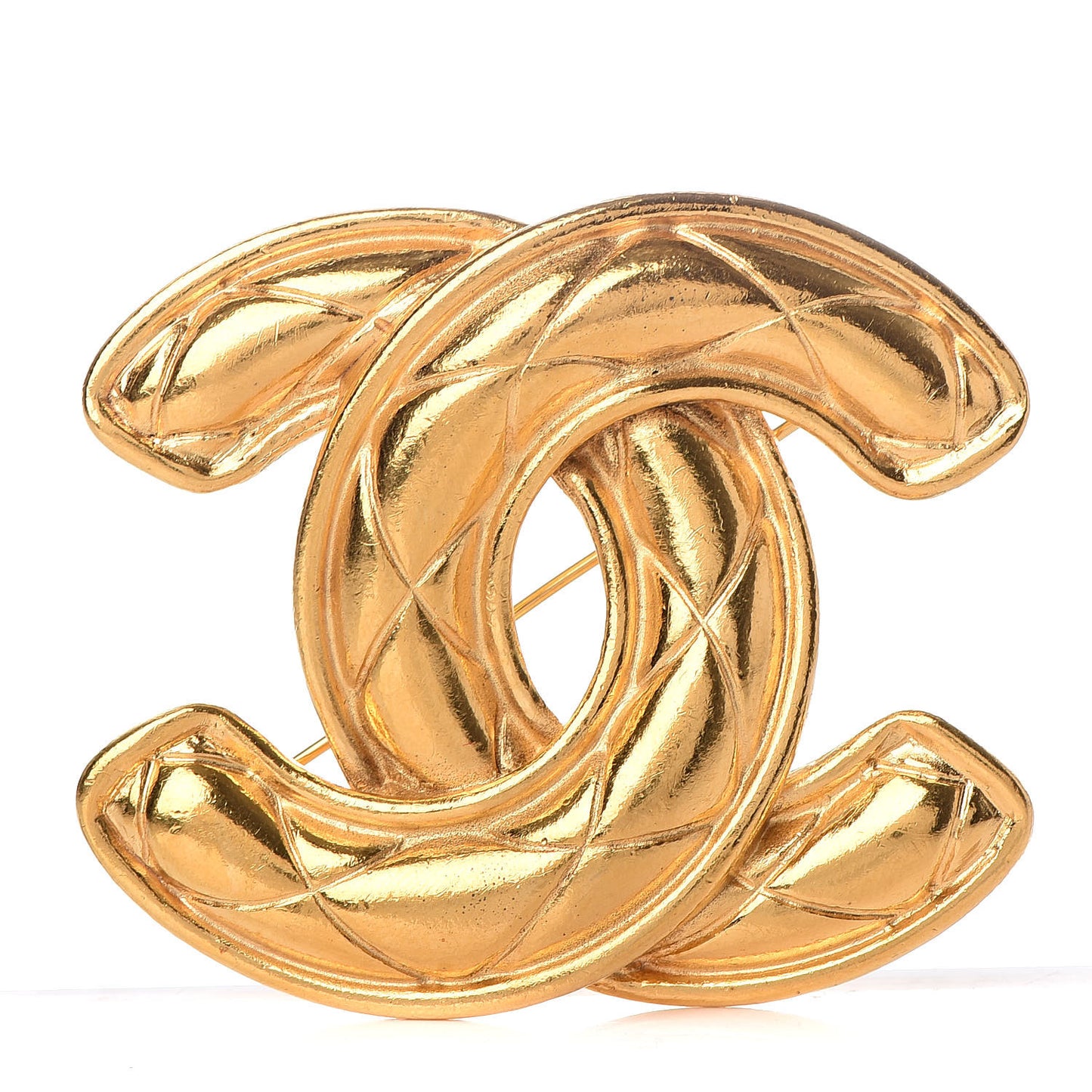 Metal Quilted Large CC Brooch Gold