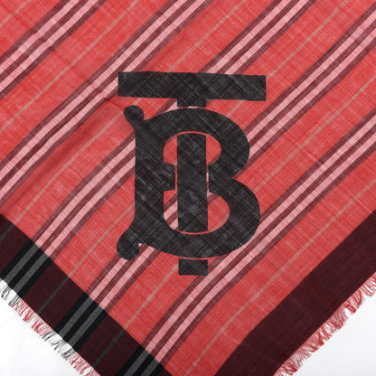 Burberry Wool Silk Gauze TB Monogram Stripe Heritage Square Scarf Bright Red 2 of 4