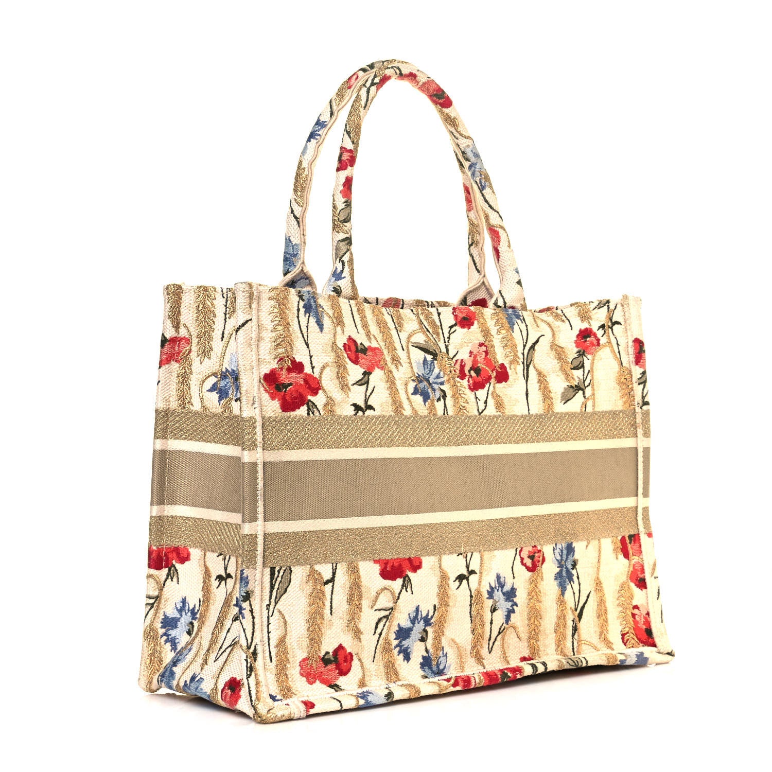 Christian Dior Canvas Embroidered Medium Hibiscus Book Tote Beige Multicolor 2 of 11