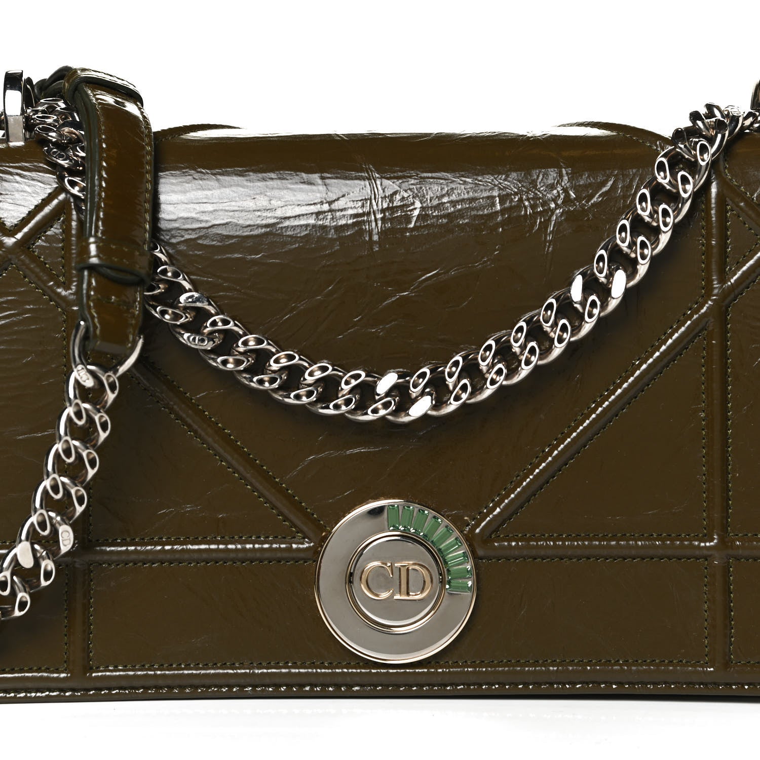 Christian Dior Patent Medium Diorama Flap Bag Green 9 of 12