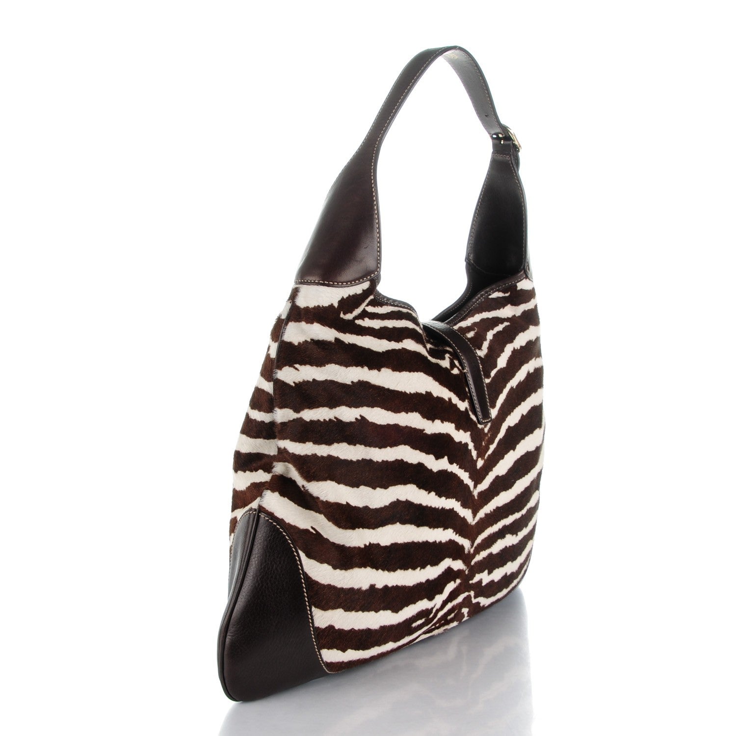 Gucci Pony Hair Zebra Print Large Jackie O Bouvier Hobo Brown 3 of 12