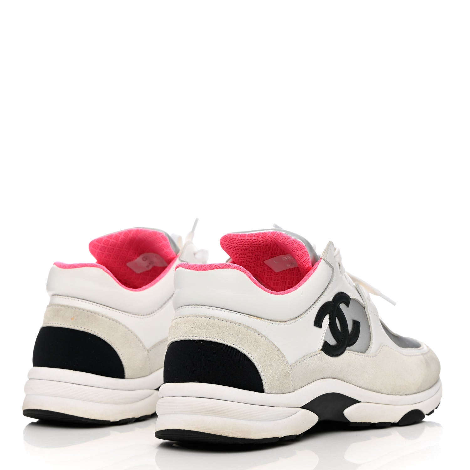 Chanel Calfskin Fabric Sneakers 39 White Silver Fluo Pink 4 of 13